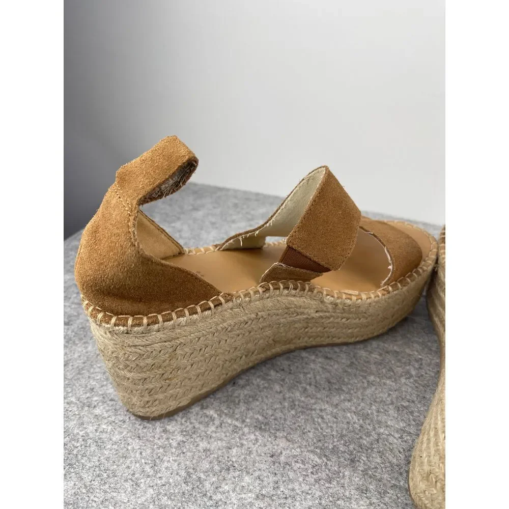 Soludos‎ Womens Tan Suede Espadrille Platform Wedge Sandals Size 6.5 EU 37